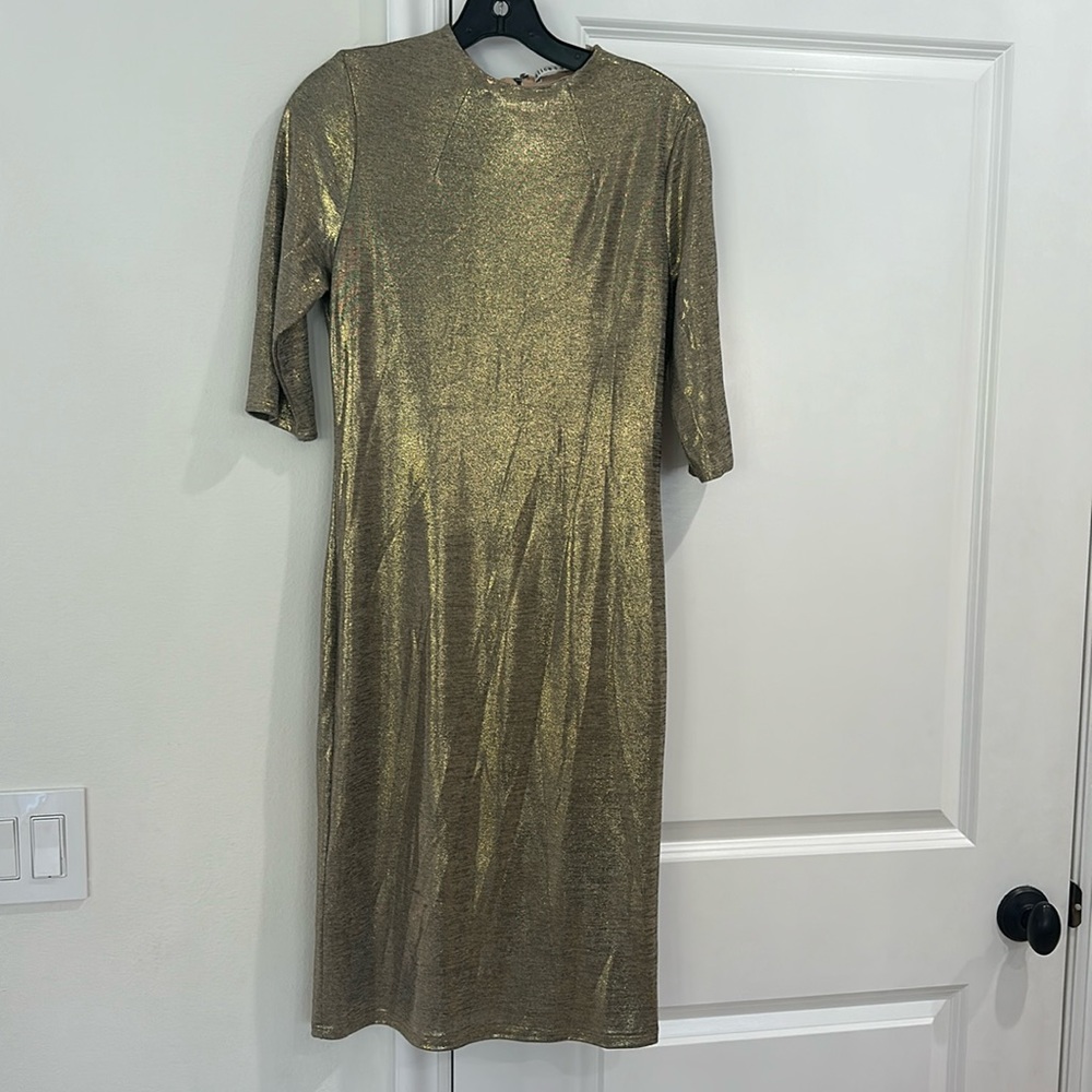 Alice + Olivia Metallic Gold Midi Dress